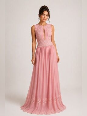 INA Pink Lace Maxi Dress L Romantic Fairycore Prairie Formal Wedding Guest